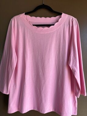 NWOT - Talbots Pink Scallop-Neck Long Sleeve Tee